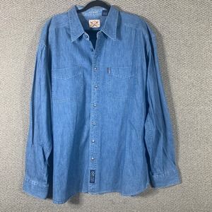 VTG‎ Col. Littleton Mens Shirt 2XL Blue Medium Wash Denim Snap Front Western
